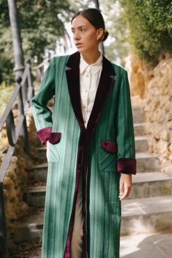Abrigo Mery Rayas Verde / Burdeos - The Nook Store