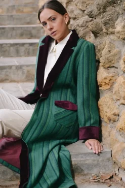 Abrigo Mery Rayas Verde / Burdeos - The Nook Store