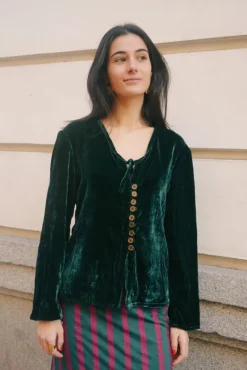 Blusa Camille Terciopelo Verde - The Nook Store