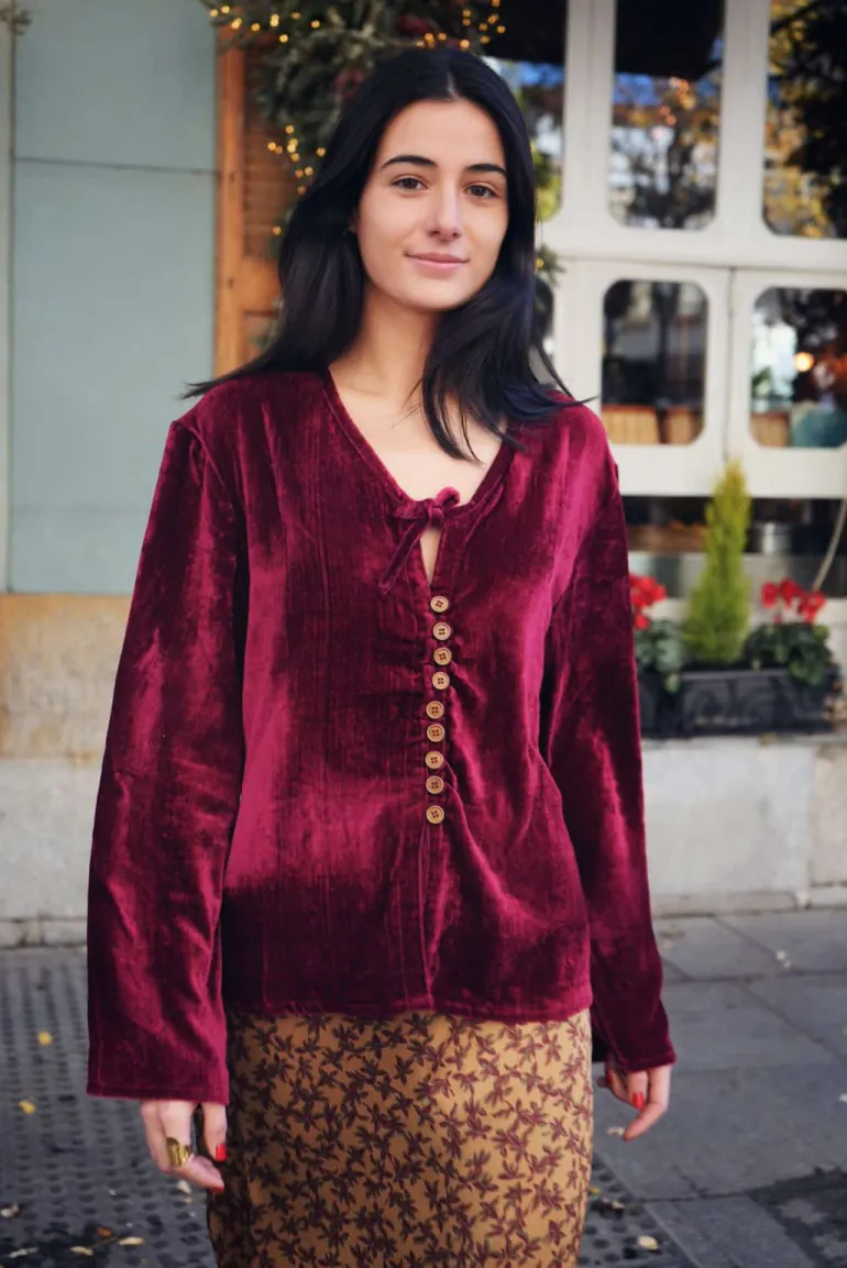 Blusa Camille Terciopelo Burdeos - The Nook Store
