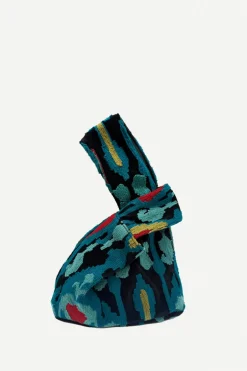 Bolso Asa Terciopelo Bordado Ikat Verde Agua - The Nook Store
