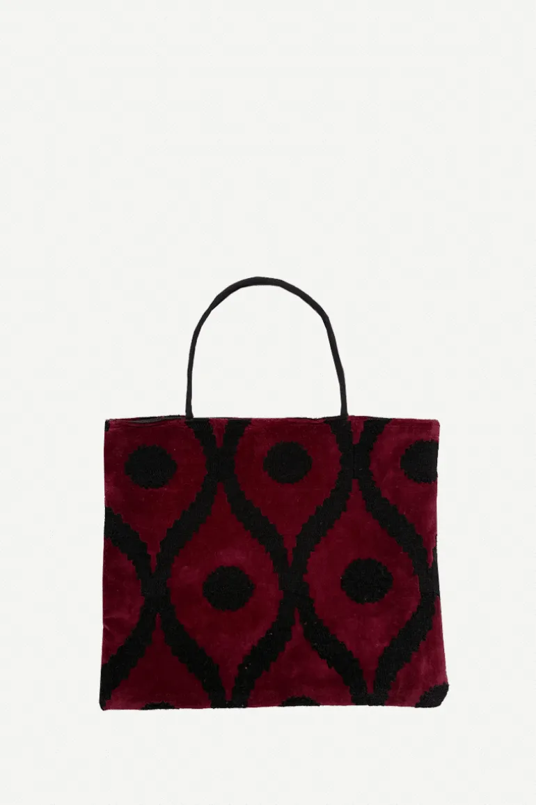 Bolso Shopper Terciopelo Bordado Ethnic Burdeos - The Nook Store