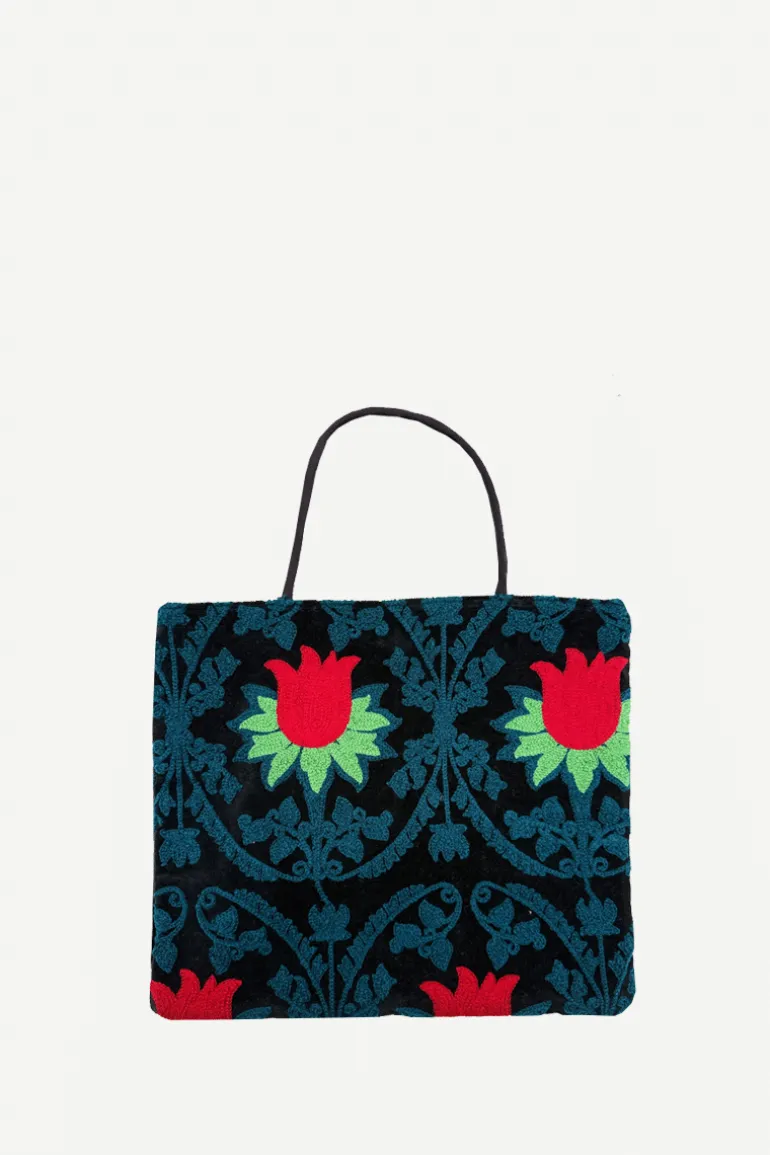 Bolso Shopper Terciopelo Bordado Rose - The Nook Store