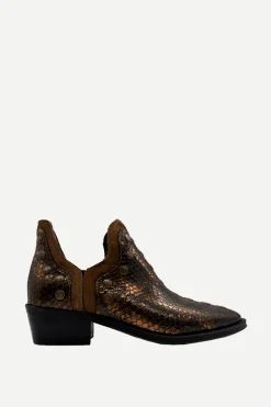 Botas Mer Tacón Bajo Snake Piel Bronce Tachuela Dorada - The Nook Store