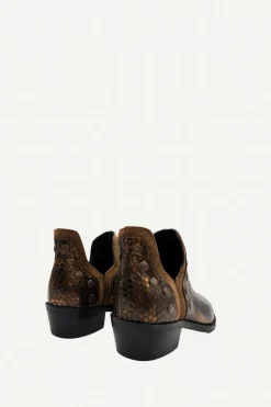 Botas Mer Tacón Bajo Snake Piel Bronce Tachuela Dorada - The Nook Store