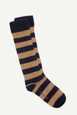 Calcetin caña alta R15 rayas Azul marino - Camel - The Nook Store