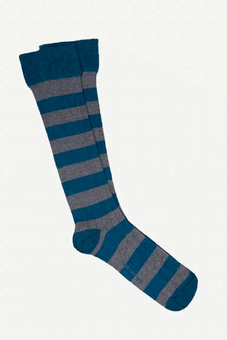 Calcetin caña alta R13 rayas Gris - Azul petróleo - The Nook Store