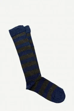 Calcetin caña alta R38 rayas Marino - Gris - The Nook Store