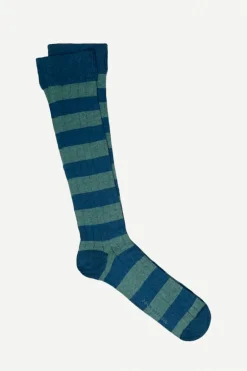 Calcetin canalé caña alta R06 rayas Verde oliva - Azul - The Nook Store