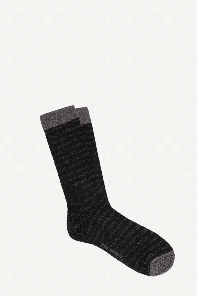 Calcetin purpurina caña corta PCCR06 rayas Carbone - Negro - The Nook Store