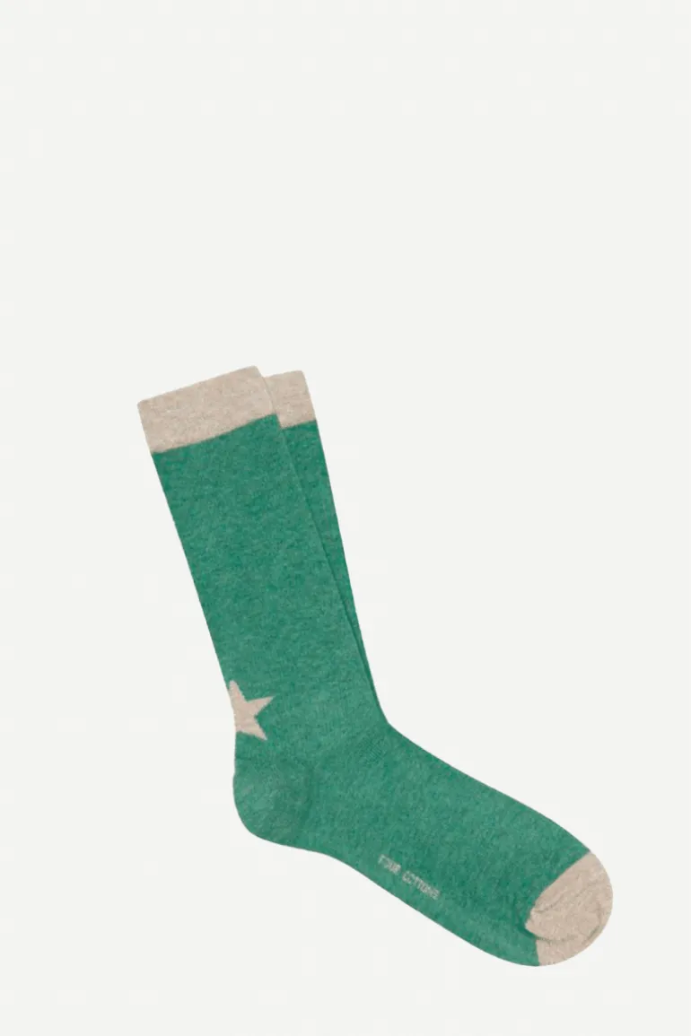 Calcetin purpurina Estrella caña corta PEC07 Verde Agua - Crudo - The Nook Store