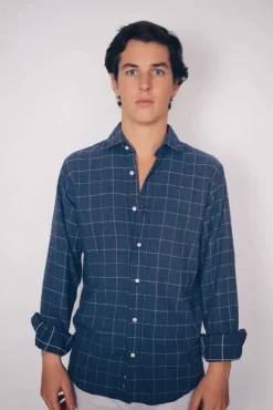 Camisa Azul Cuadros Blancos - The Nook Store