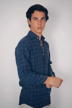 Camisa Azul Cuadros Blancos - The Nook Store