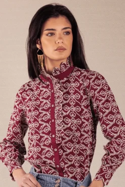 Camisa Chloe Bordada Wine - The Nook Store