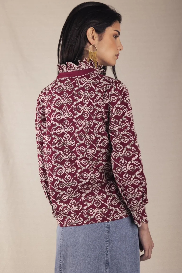 Camisa Chloe Bordada Wine - The Nook Store