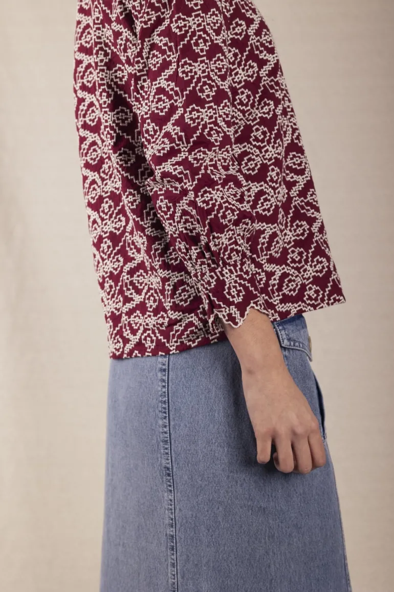Camisa Chloe Bordada Wine - The Nook Store
