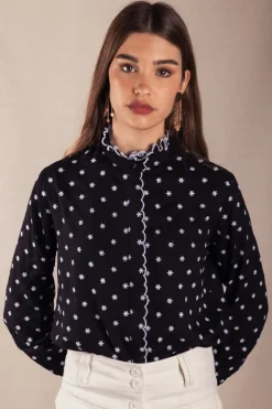 Camisa Chloe Negra Flores Pequeñas - The Nook Store