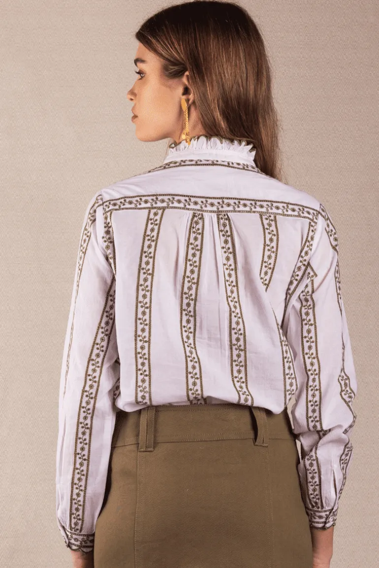 Camisa Chloe Tira Bordada Verde Kaki - The Nook Store
