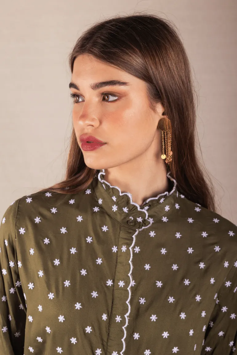 Camisa Chloe Verde Kaki Flores Pequeñas - The Nook Store