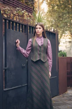 Chaleco Carola Verde Rayas Moradas - The Nook Store