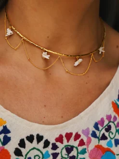 Collar Dos Hojas Plata Bañada Oro - Complementos Online | THE NOOK