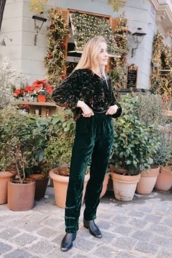 Pantalón Camille Terciopelo Verde - The Nook Store