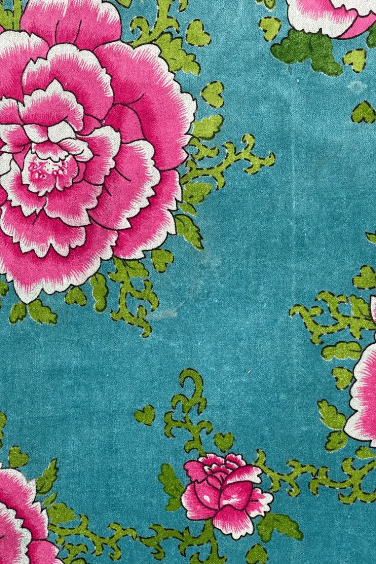 Tela Cleo turquesa flores - The Nook Store