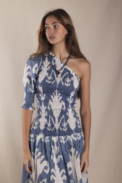 Vestido Adriana Ikat Blue and White - The Nook Store