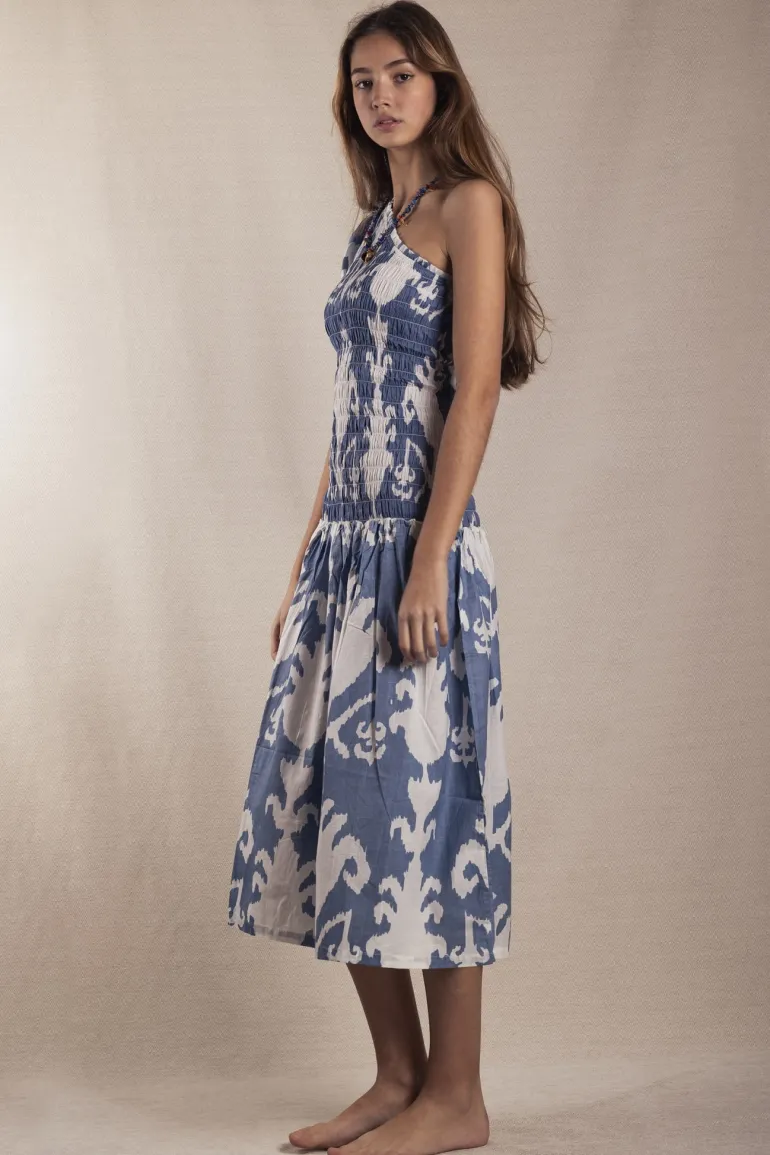 Vestido Adriana Ikat Blue and White - The Nook Store