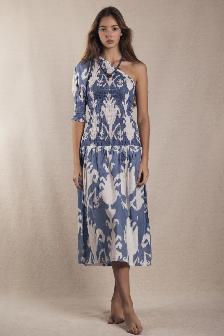 Vestido Adriana Ikat Blue and White - The Nook Store