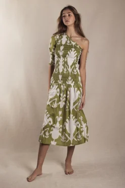Vestido Adriana Ikat Green and White - The Nook Store