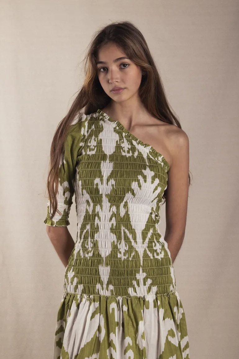 Vestido Adriana Ikat Green and White - The Nook Store