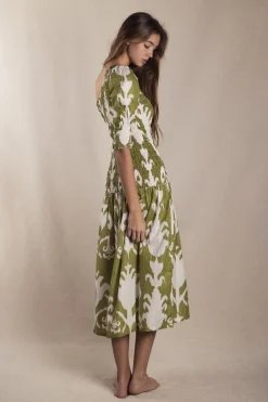 Vestido Adriana Ikat Green and White - The Nook Store