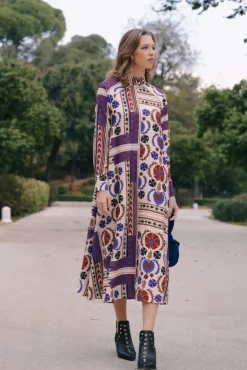 Vestido Alice Mosaico Crudo Marino y Burdeos - The Nook Store