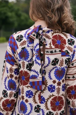 Vestido Alice Mosaico Crudo Marino y Burdeos - The Nook Store