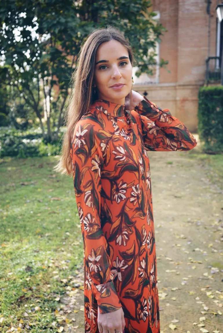 Vestido Alice Naranja Flores - The Nook Store