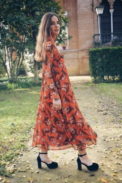 Vestido Alice Naranja Flores - The Nook Store