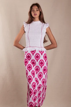 Vestido Allegra Bordado Blanco Ikat Rosa - The Nook Store
