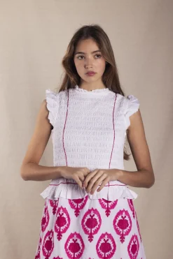 Vestido Allegra Bordado Blanco Ikat Rosa - The Nook Store