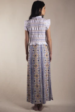 Vestido Allegra Bordado Embroidery Blue and Mustard - The Nook Store