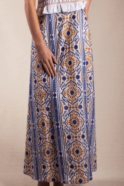 Vestido Allegra Bordado Embroidery Blue and Mustard - The Nook Store