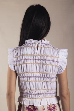 Vestido Allegra Bordado Rombos Buganvilla y Mostaza - The Nook Store
