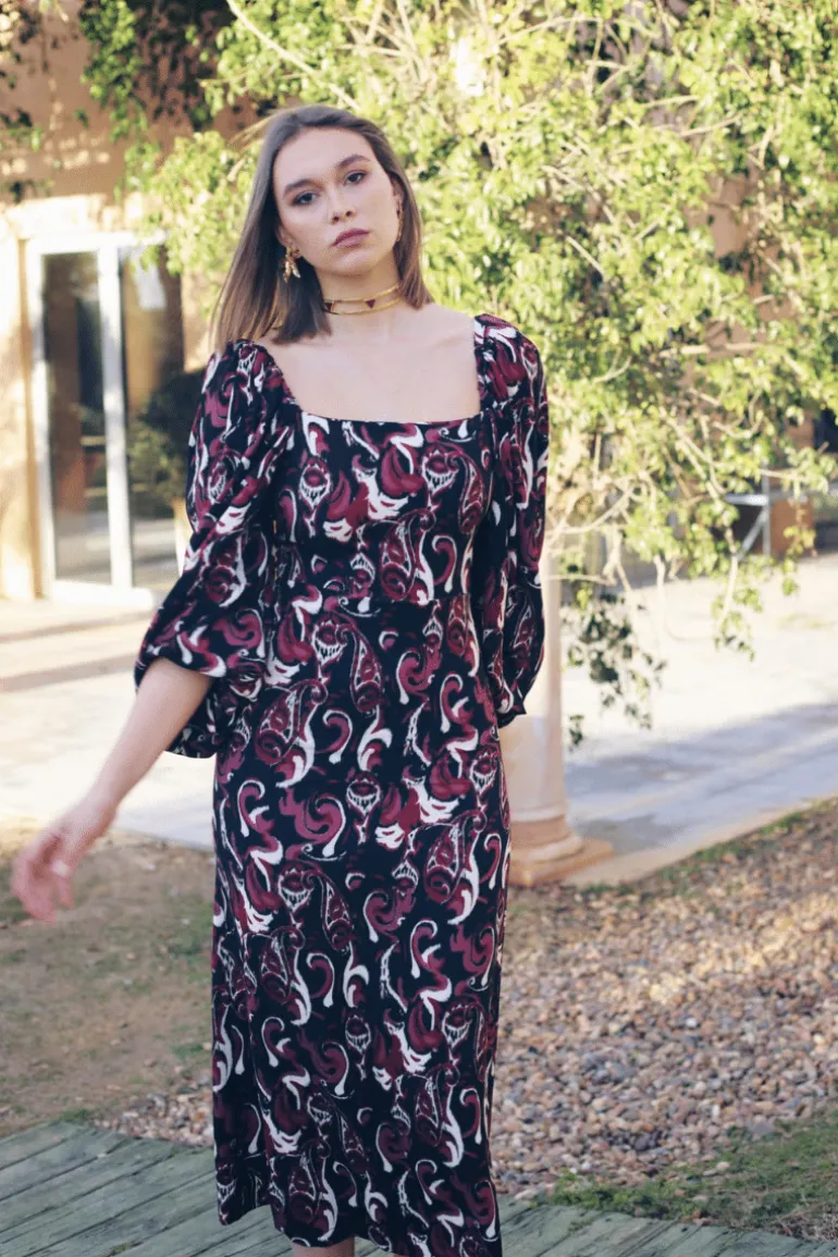 Vestido Daniela Burdeos y Negro - The Nook Store