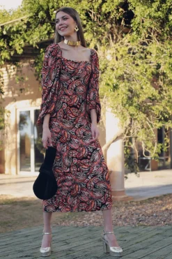 Vestido Daniela Naranja y Negro - The Nook Store