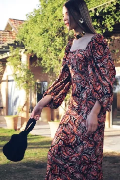 Vestido Daniela Naranja y Negro - The Nook Store