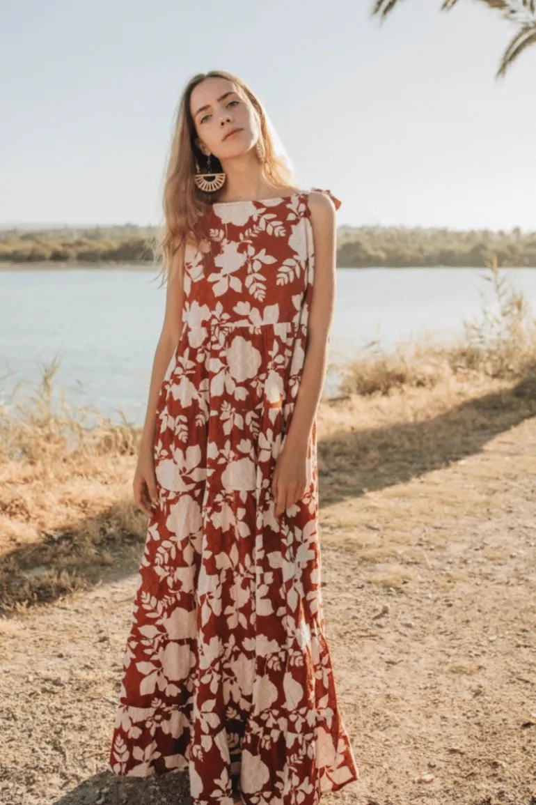 Vestido Flores Teja - The Nook Store