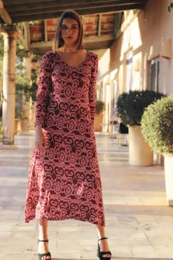 Vestido Mariana Rosa y Burdeos - The Nook Store