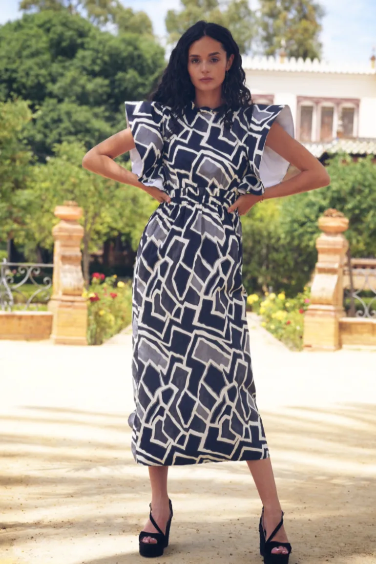 Vestido Shamay Blanco y Azul - The Nook Store