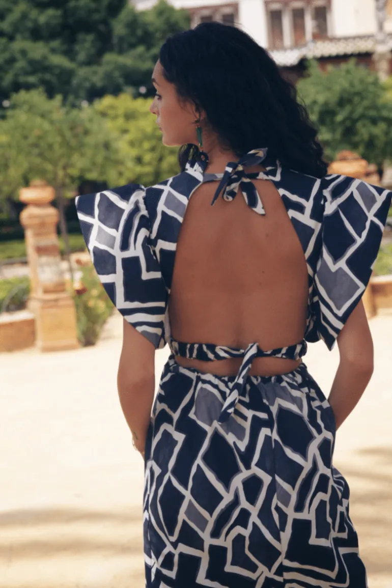 Vestido Shamay Blanco y Azul - The Nook Store