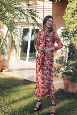 Vestido Teressa Naranja y Burdeos - The Nook Store